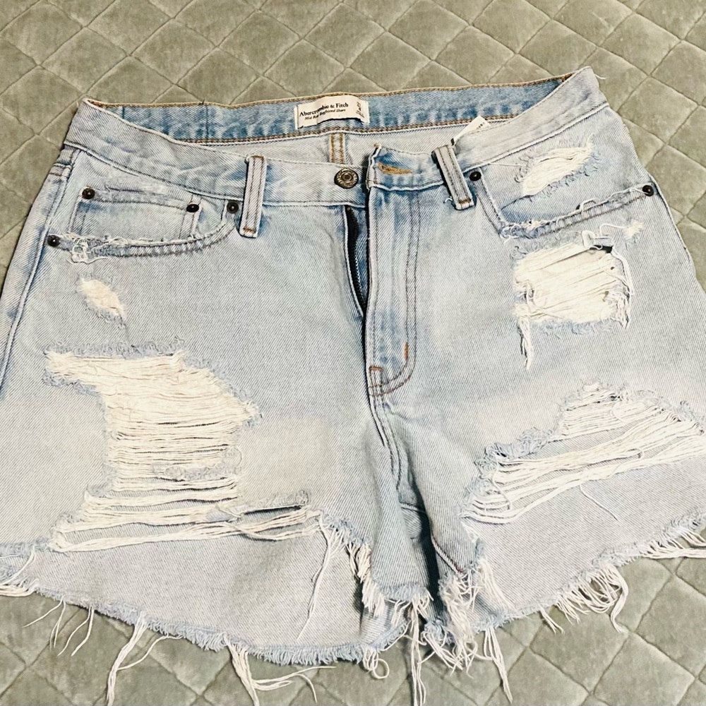 Women's Light Blue Distressed Denim Shorts